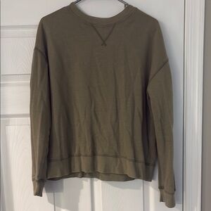 SO Green Crewneck Sweater with Ribbed Details
